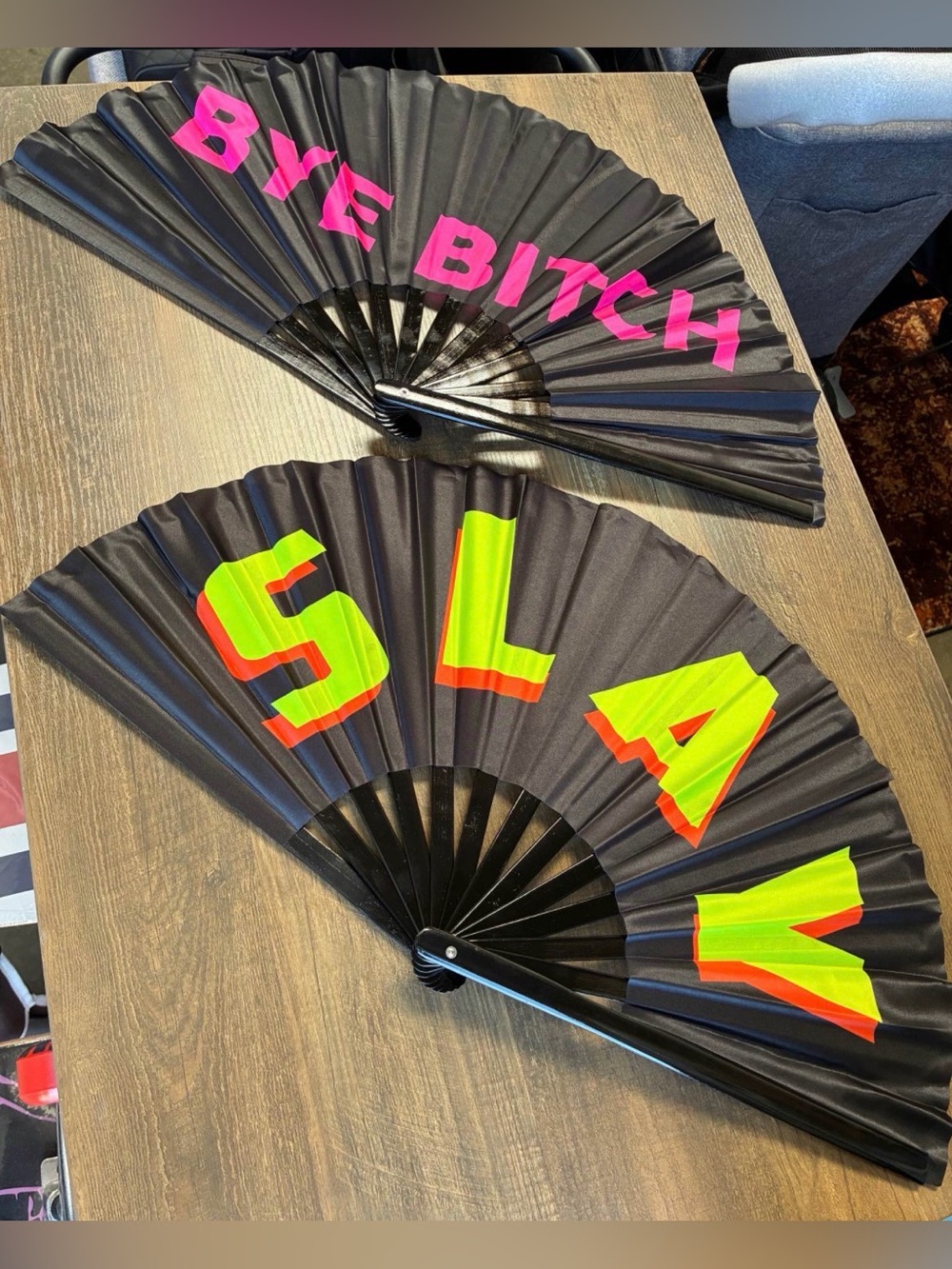 2-Pack Large Hand Fan Bamboo Folding Rave Fan 14in